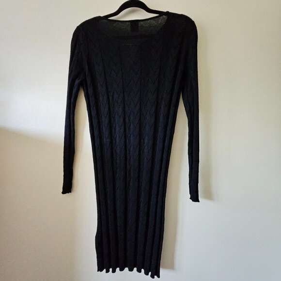 M Missoni Wool Blend Dress 40/S Black Signature Pattern LS V Neck Bar Clasp Midi - Picture 3 of 16